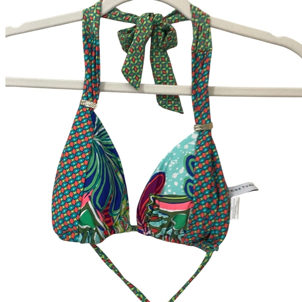 Trina Turk Womens 6 Bikini Top Halter Triangle Geometric Tropical Size 6 - Picture 1 of 4